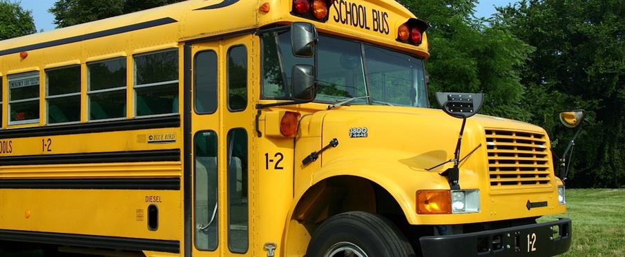 The front and side of a school bus